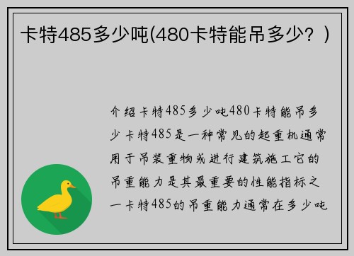 卡特485多少吨(480卡特能吊多少？)