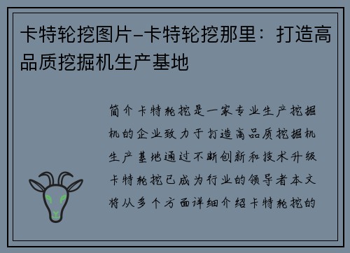卡特轮挖图片-卡特轮挖那里：打造高品质挖掘机生产基地